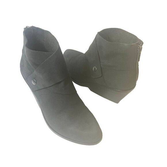 Eileen Fisher Chunky Heel Ankle Boots Women's 7.5 All Leather Gray Zip Up Casual - Picture 1 of 10